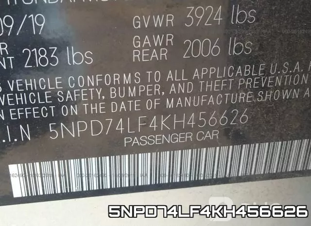 5NPD74LF4KH456626 фото 10