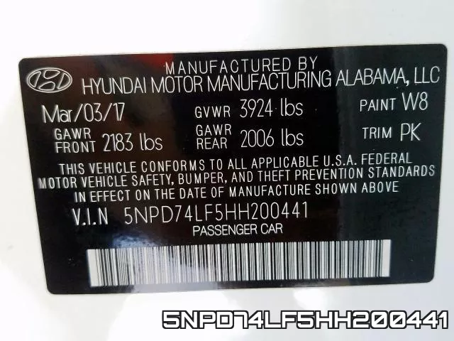 5NPD74LF5HH200441 фото 2