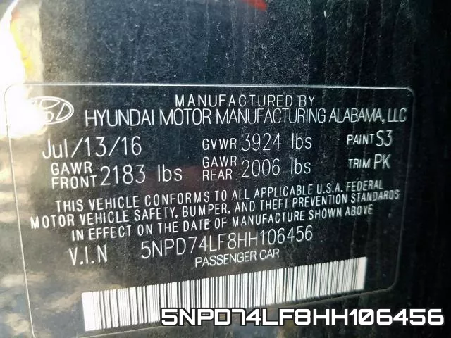 5NPD74LF8HH106456 фото 2