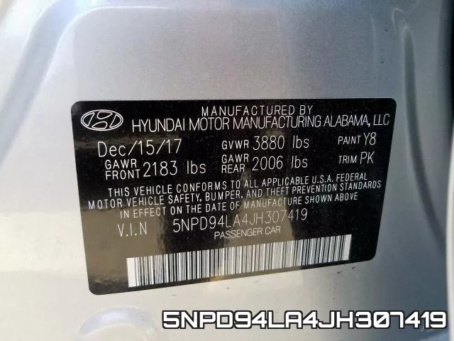5NPD94LA4JH307419 фото 2