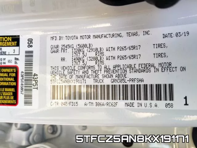 5TFCZ5AN8KX191171 фото 2