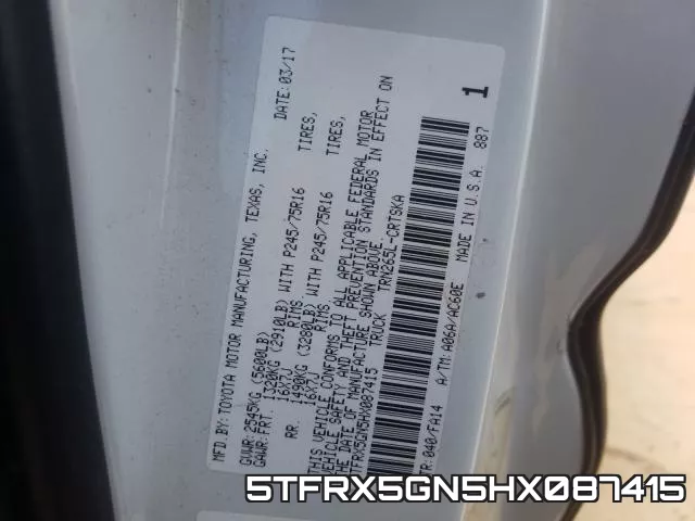 5TFRX5GN5HX087415 фото 2
