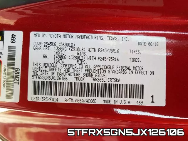 5TFRX5GN5JX126106 фото 2