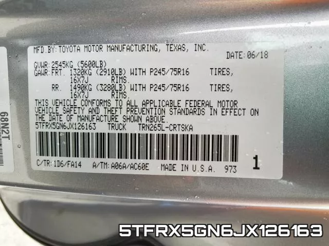 5TFRX5GN6JX126163 фото 2