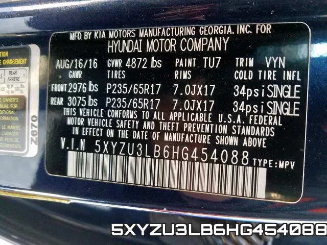 5XYZU3LB6HG454088 фото 2