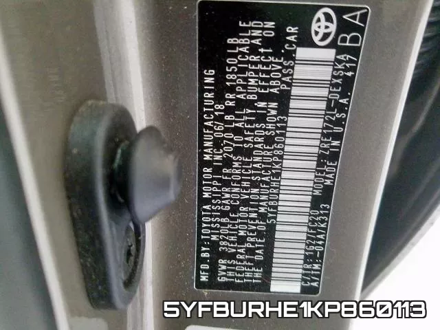 5YFBURHE1KP860113 фото 2