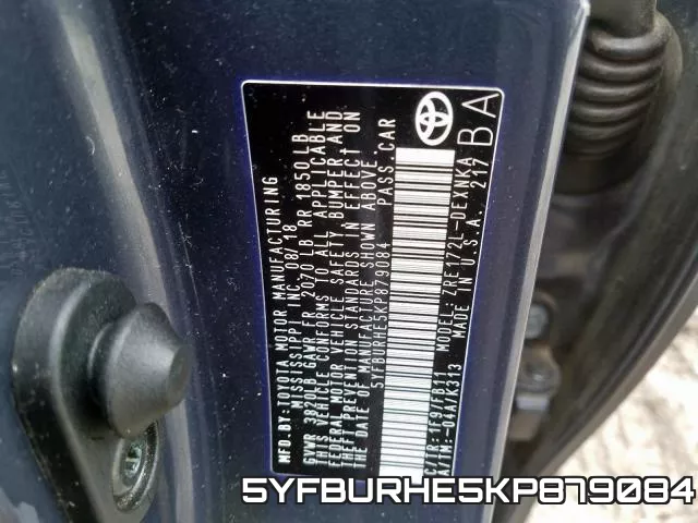 5YFBURHE5KP879084 фото 2