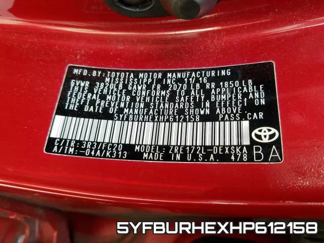 5YFBURHEXHP612158 фото 2