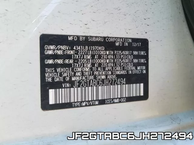 JF2GTABC6JH272494 фото 2
