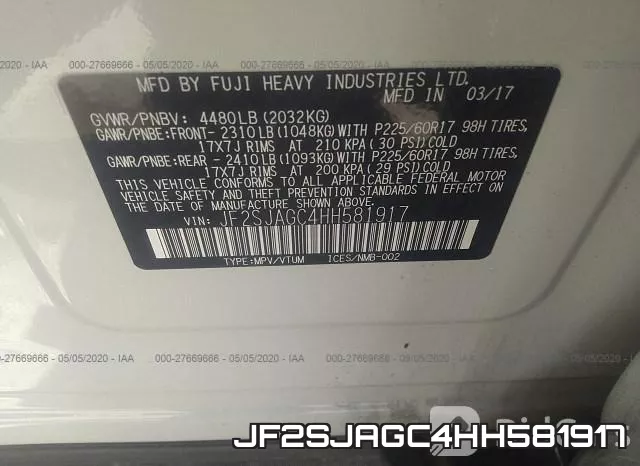 JF2SJAGC4HH581917 фото 10