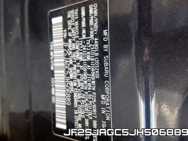 JF2SJAGC5JH506889 фото 2