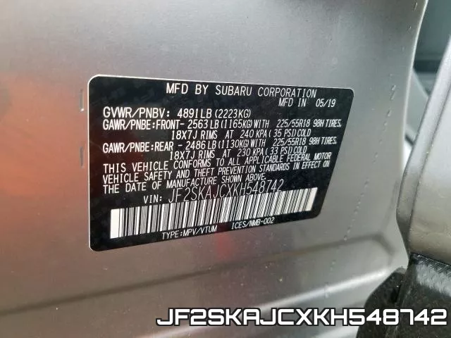 JF2SKAJCXKH548742 фото 2