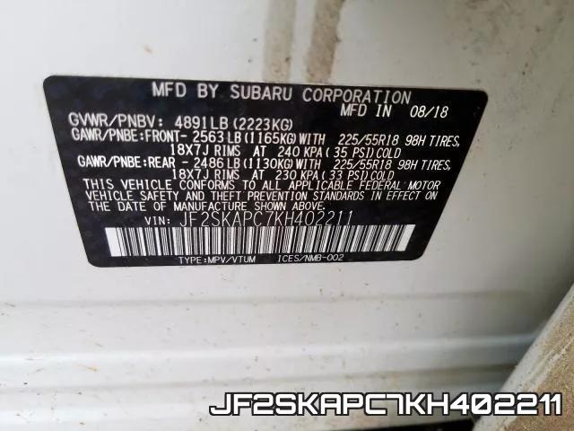 JF2SKAPC7KH402211 фото 2