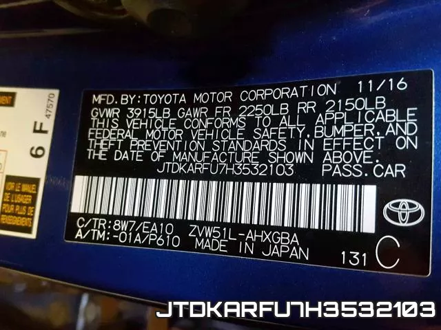 JTDKARFU7H3532103 фото 2