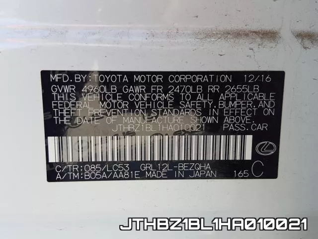 JTHBZ1BL1HA010021 фото 2