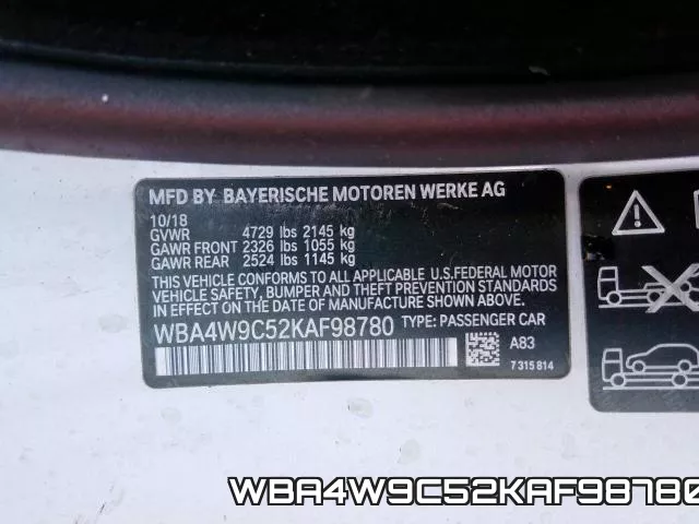 WBA4W9C52KAF98780 фото 2