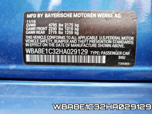 WBA8E1C32HA029129 фото 2