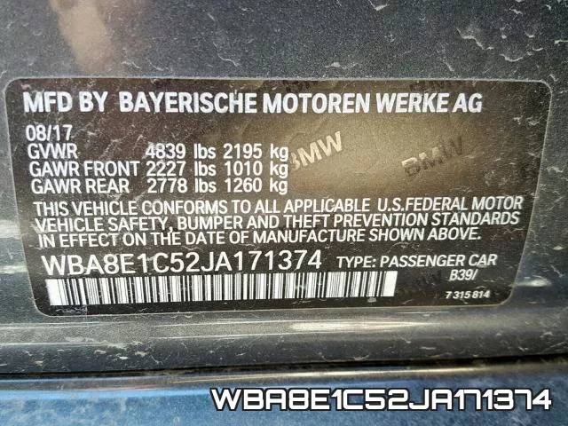 WBA8E1C52JA171374 фото 2