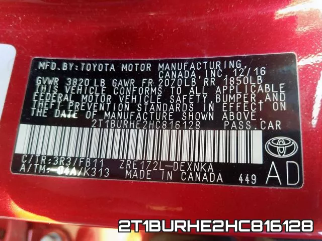 2T1BURHE2HC816128 фото 2