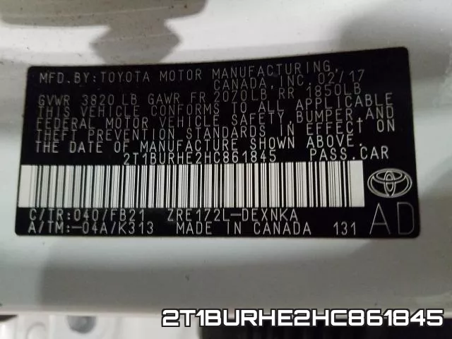 2T1BURHE2HC861845 фото 2