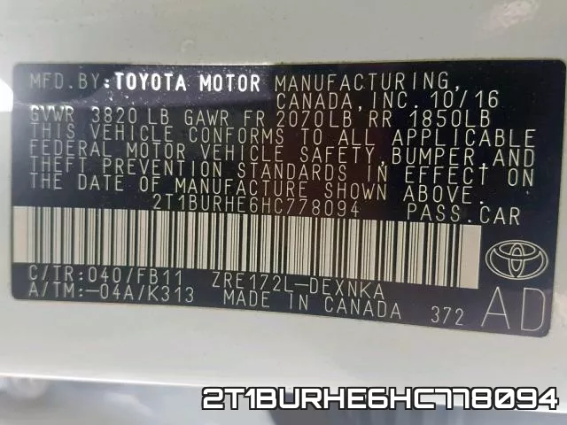 2T1BURHE6HC778094 фото 2