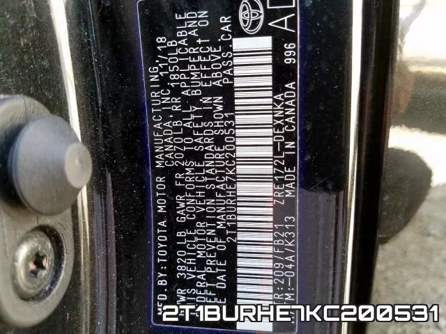 2T1BURHE7KC200531 фото 2