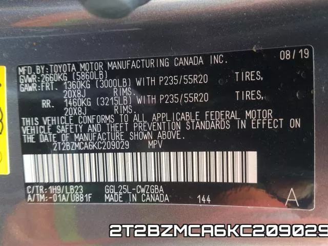 2T2BZMCA6KC209029 фото 2