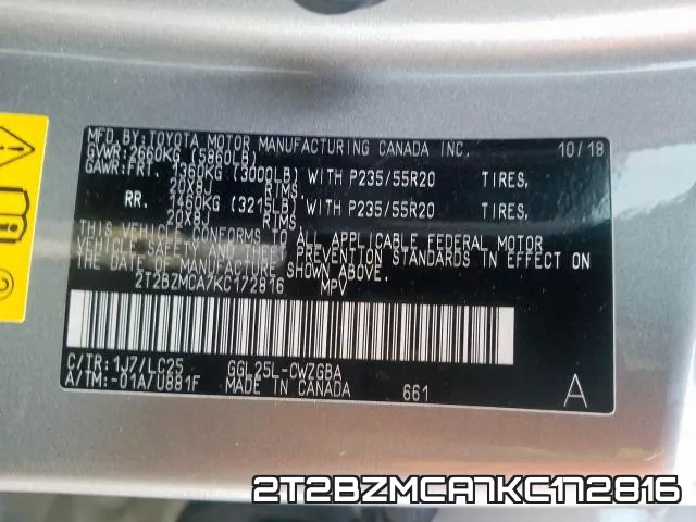 2T2BZMCA7KC172816 фото 2