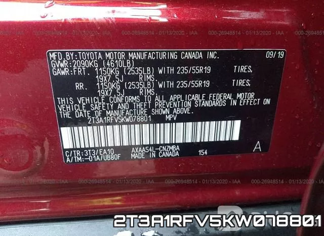 2T3A1RFV5KW078801 фото 10