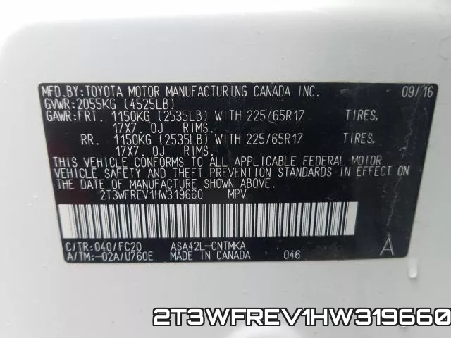 2T3WFREV1HW319660 фото 2