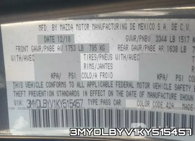 3MYDLBYV1KY515457 фото 10