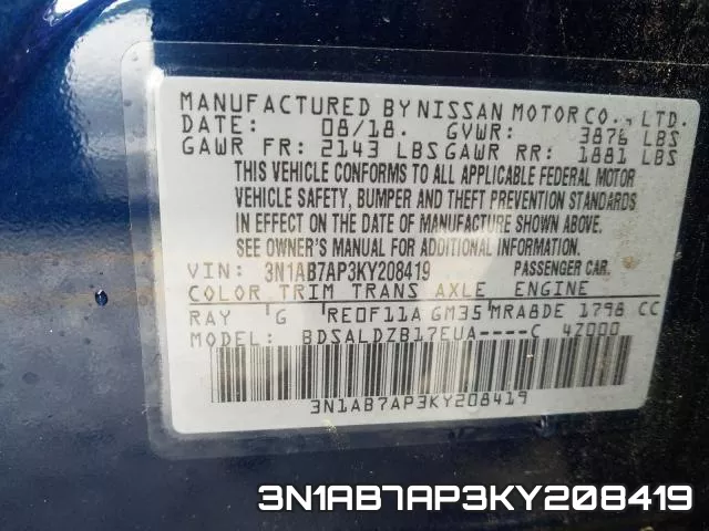 3N1AB7AP3KY208419 фото 2