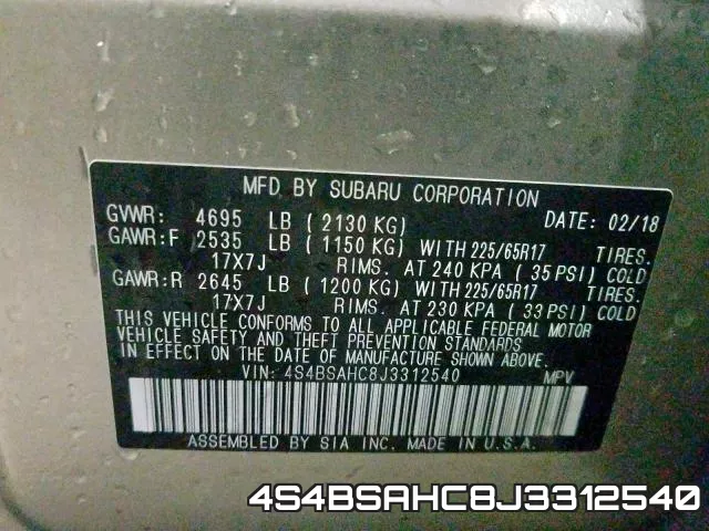 4S4BSAHC8J3312540 фото 2