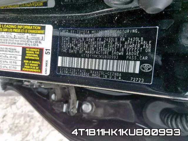 4T1B11HK1KU800993 фото 2