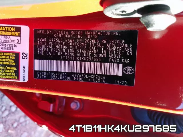4T1B11HK4KU297685 фото 2