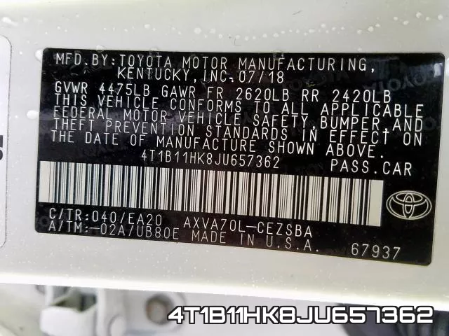4T1B11HK8JU657362 фото 2