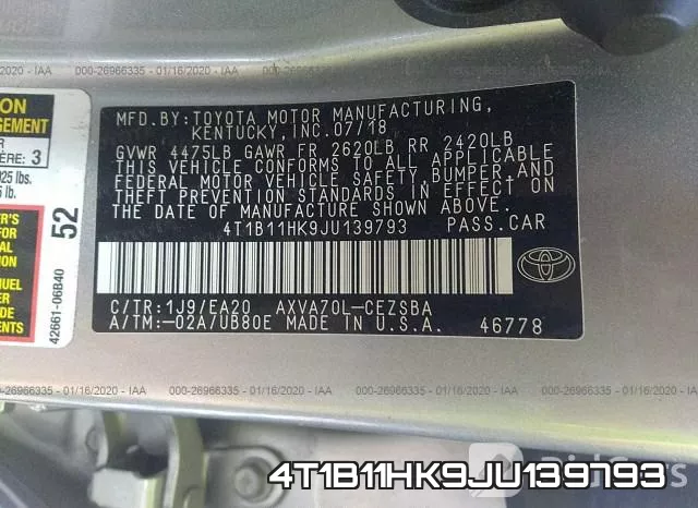 4T1B11HK9JU139793 фото 10