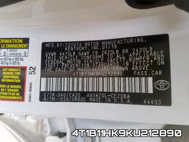 4T1B11HK9KU212890 фото 2