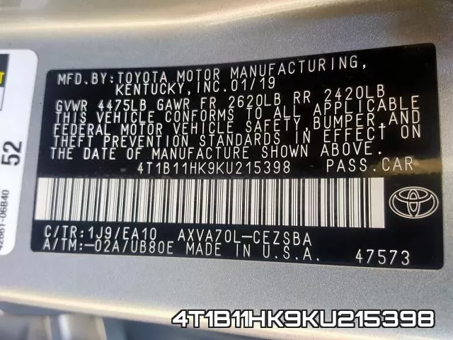 4T1B11HK9KU215398 фото 2