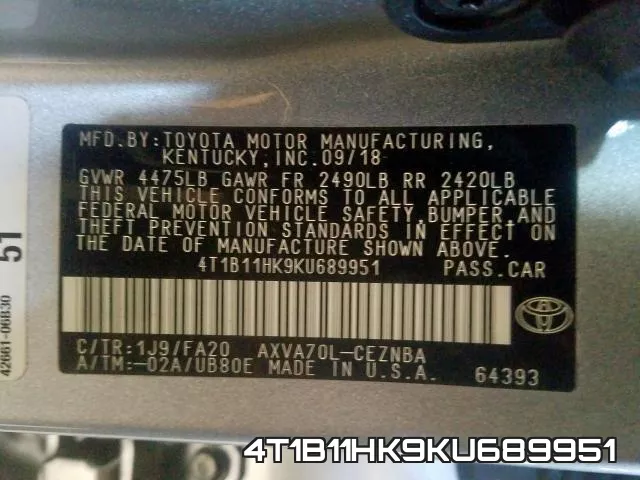 4T1B11HK9KU689951 фото 2