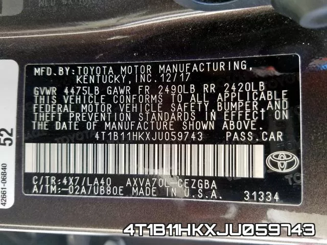 4T1B11HKXJU059743 фото 2