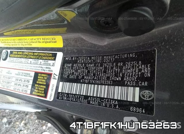 4T1BF1FK1HU763263 фото 10