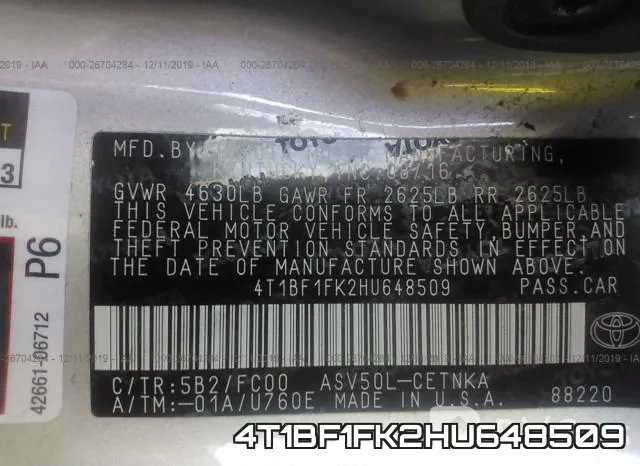 4T1BF1FK2HU648509 фото 10