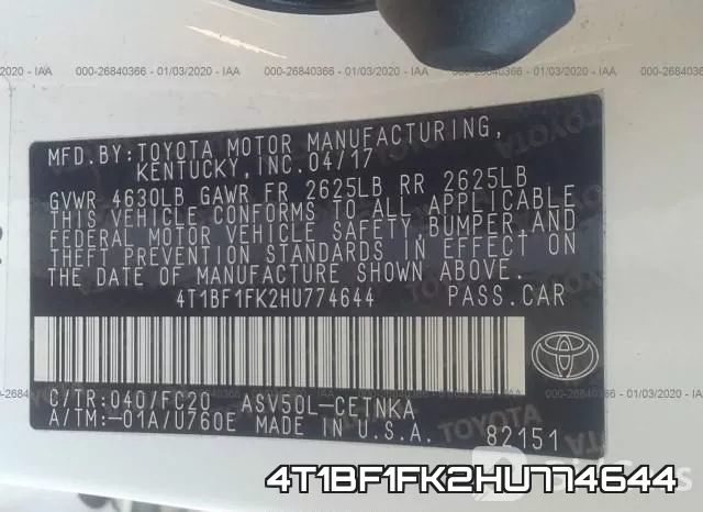 4T1BF1FK2HU774644 фото 10
