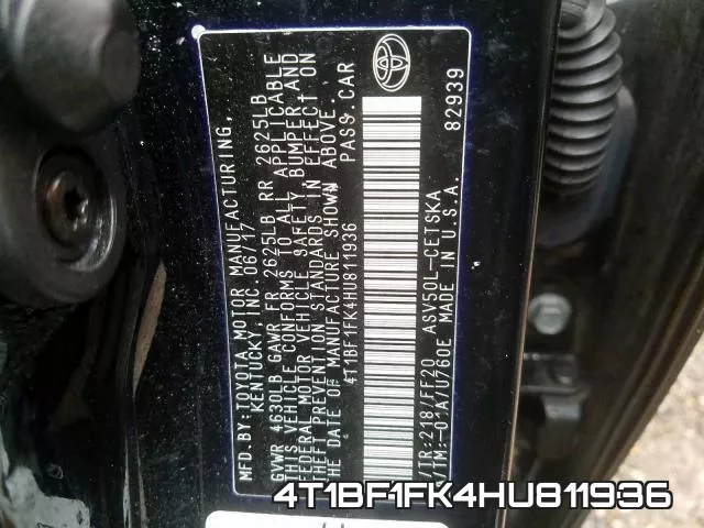 4T1BF1FK4HU811936 фото 2