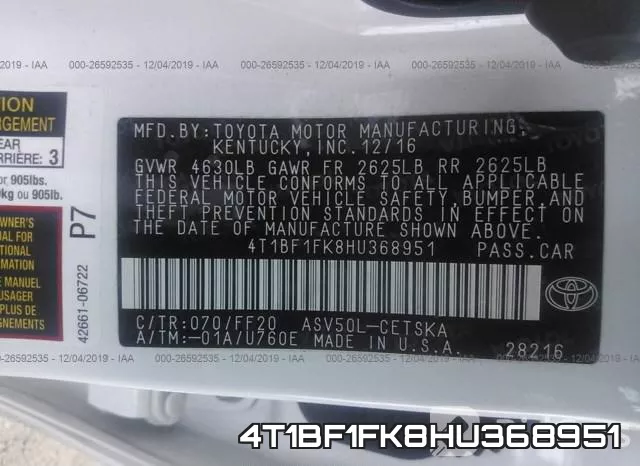 4T1BF1FK8HU368951 фото 10