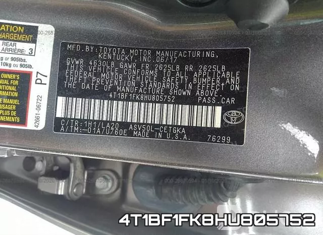 4T1BF1FK8HU805752 фото 10