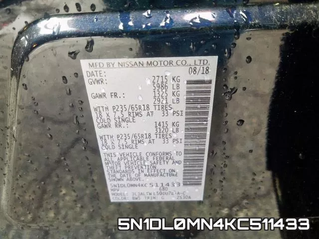 5N1DL0MN4KC511433 фото 2
