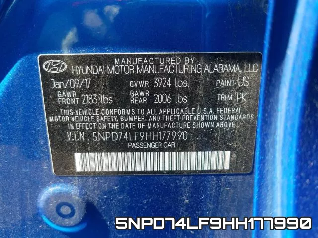 5NPD74LF9HH177990 фото 2