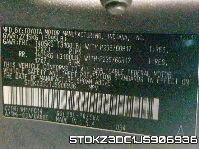 5TDKZ3DC1JS906936 фото 2